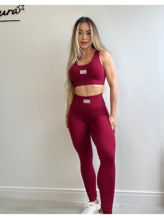 Conjunto Top + Legging Comfort Rib Vermelha Rubi