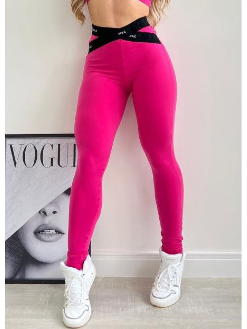 CONJUNTO TOP + LEGGING M&C  ELÁSTICO ROSA E PRETO