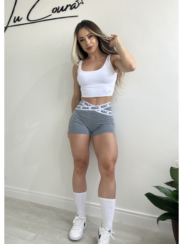 Conjunto Top + Short M&C Elástico Mescla e Branco