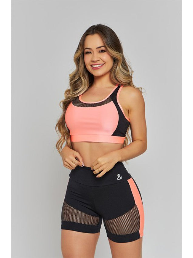 Conjunto Top + Short M&C Iron Preto e Laranja
