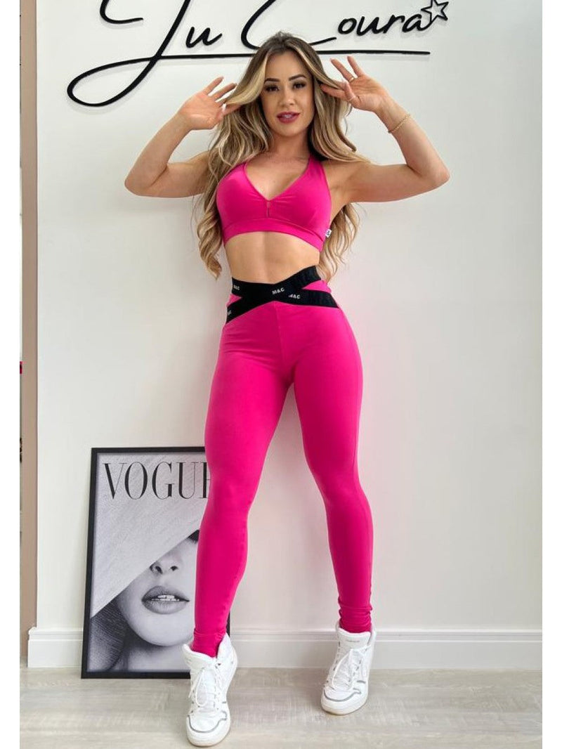 CONJUNTO TOP + LEGGING M&C  ELÁSTICO ROSA E PRETO