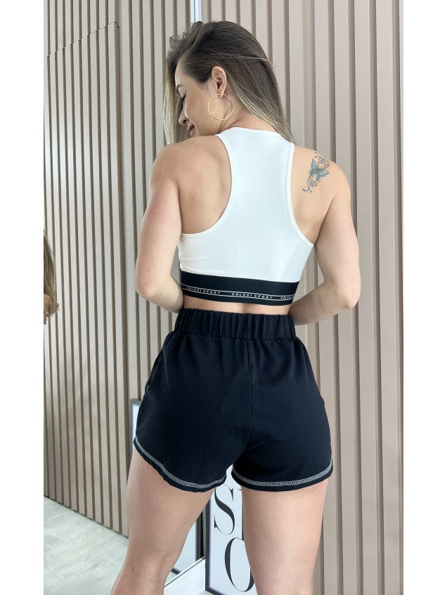 Conjunto Top + Short Moletom Sport Studio Preto