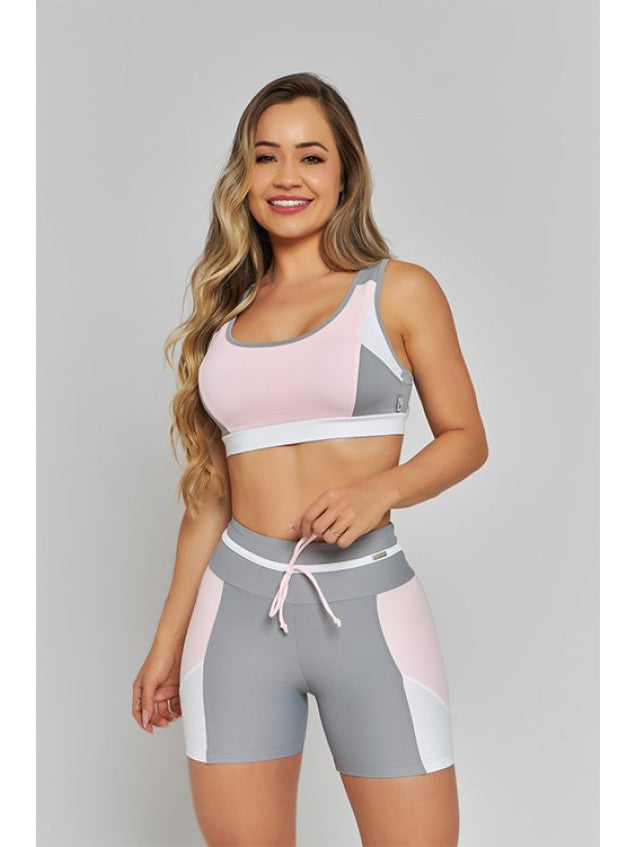 Conjunto Top + Short M&C Juliane Cinza e Rosa