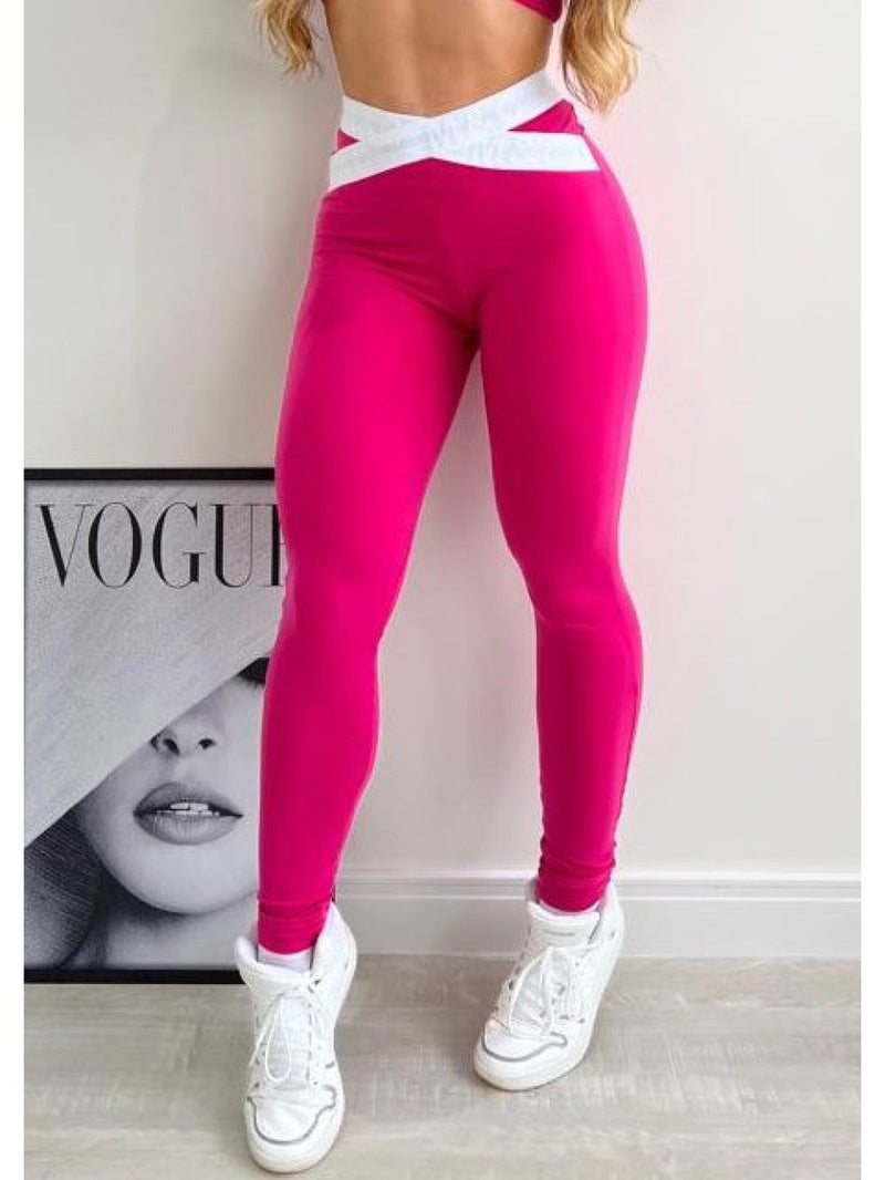 CONJUNTO TOP + LEGGING M&C  ELÁSTICO ROSA E BRANCO