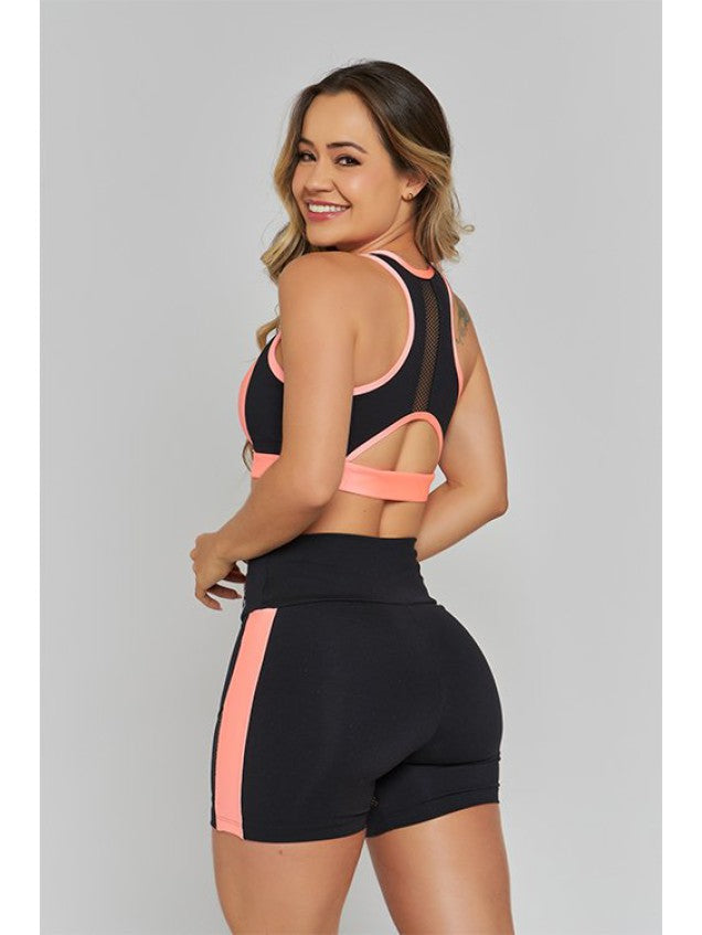 Conjunto Top + Short M&C Iron Preto e Laranja