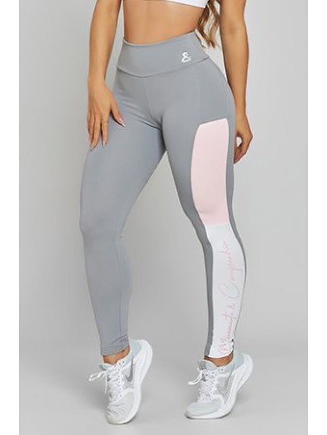 Conjunto Top + Legging M&C Juliane Cinza e Rosa